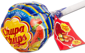 Chupa Chups Lecca Lecca Mega Gigante, Contenente 10 Lollipop Gusti Assortiti Fragola, Arancia, Mela, Ciliegia, Anguria, Limone, Ottimo come Idea Regalo, 1 Pezzo