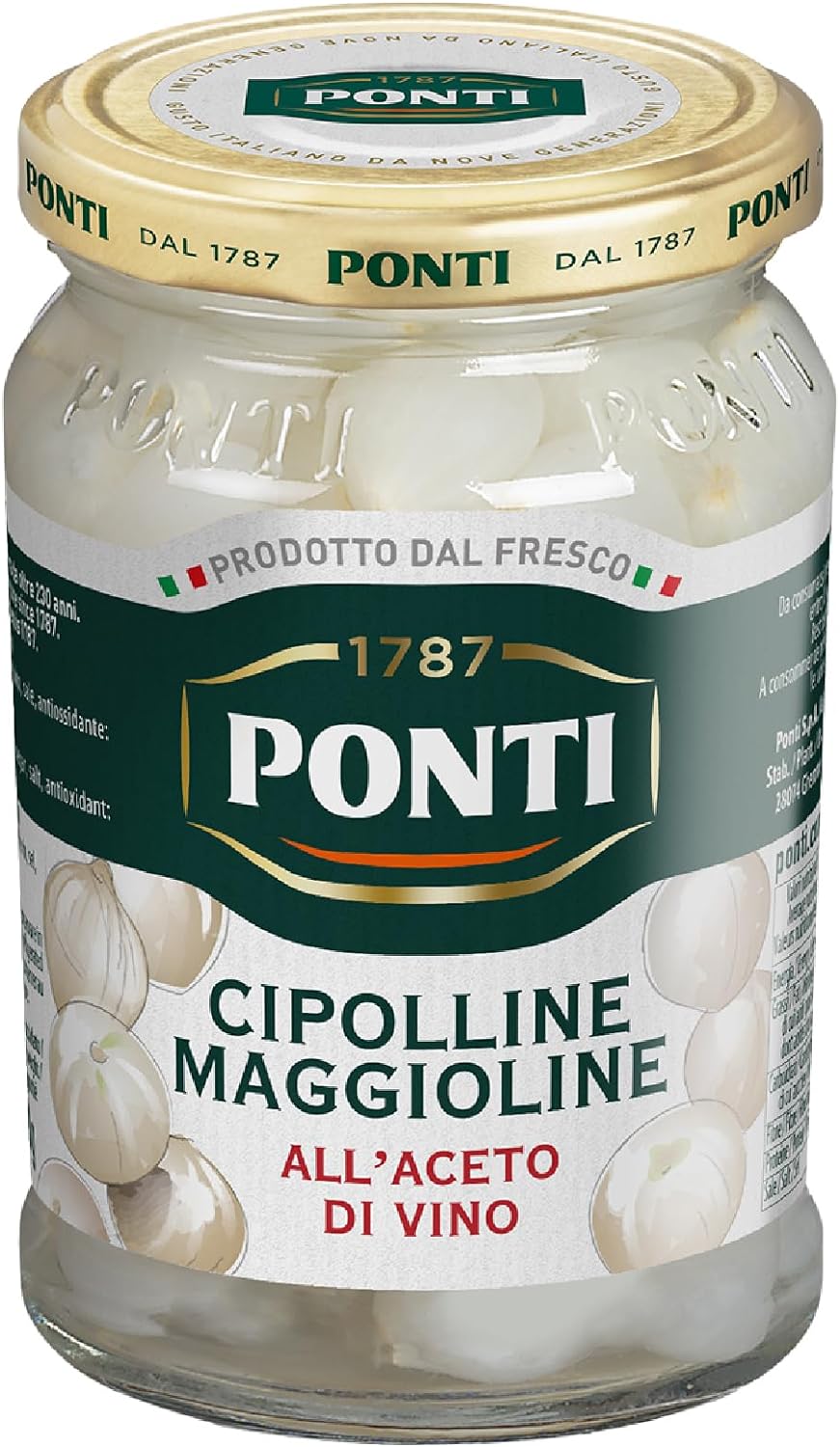 Ponti, Cipolline Maggioline all'Aceto di Vino, Ideali per Contorni e Aperitivi, Ottimi da Aggiungere ad Insalate, 100% Made in Italy, 300 gr