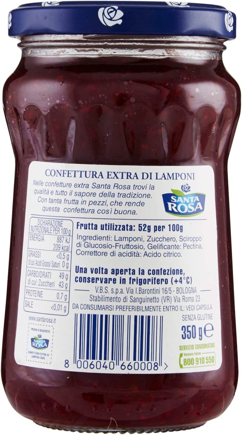 Santa Rosa - Confettura extra di Lamponi - 6 pezzi da 350 g [2100 g]