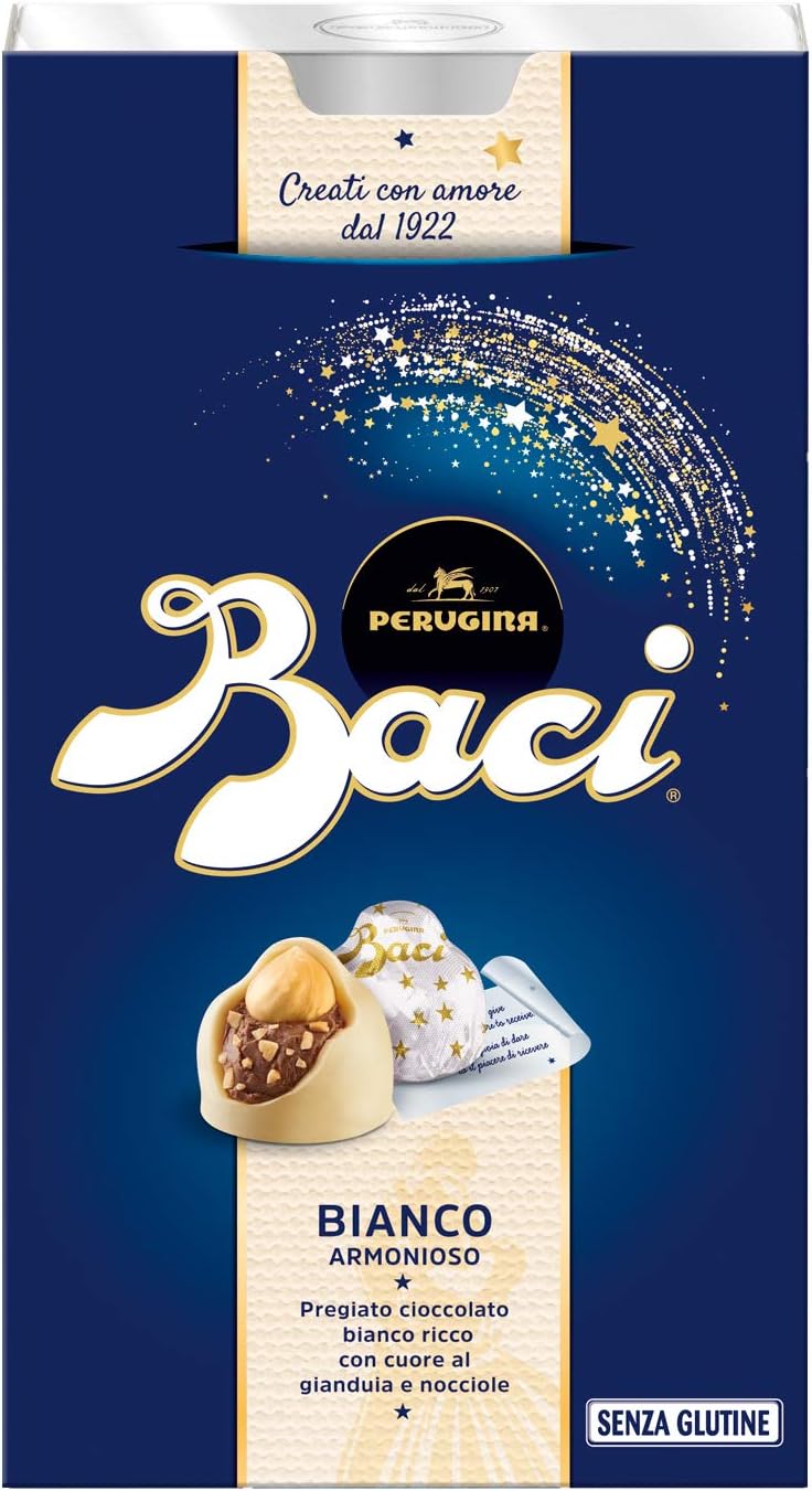 Baci Perugina Bianco Cioccolatini al Cioccolato Bianco Ripieno al Gianduia e Nocciola Intera, 200 g