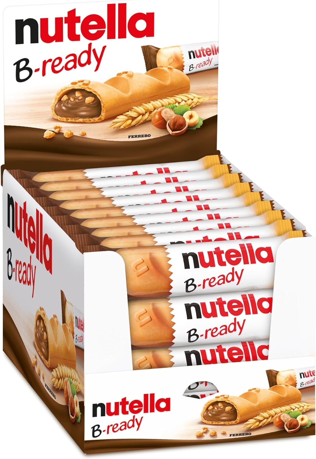 Nutella B-ready - 36 Snack Dolci Monoporzione, Croccante Cialda di Pane con un Cremoso Ripieno di Nutella, Dispenser da 792 gr