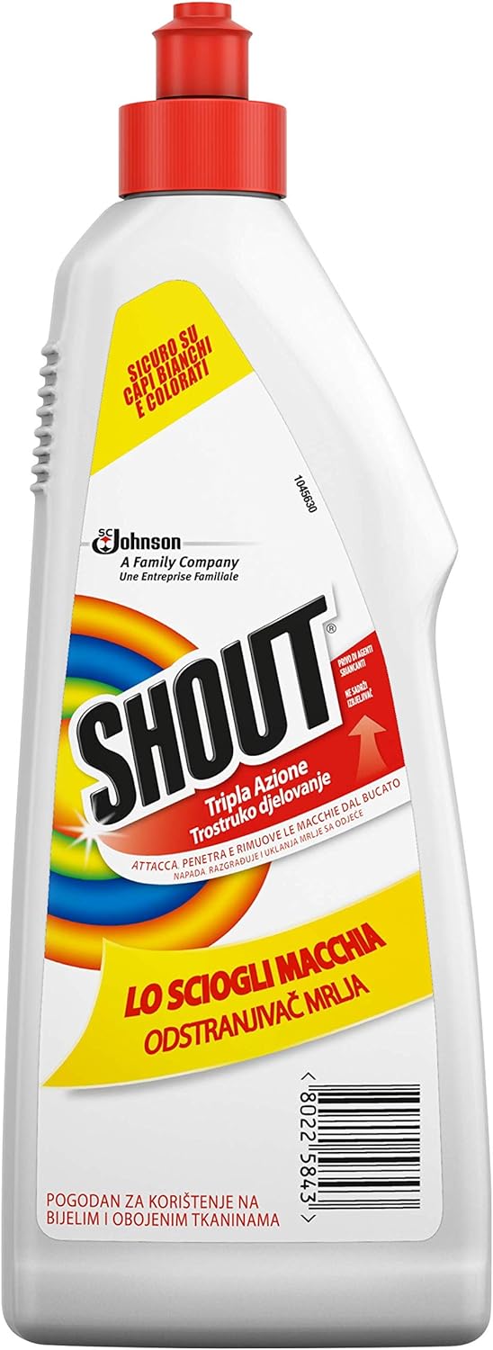 Shout Scioglimacchia Liquido, Smacchiatore Bucato, Tripla Azione, Sicuro su Capi Bianchi e Colorati, 1 Confezione da 500 ml