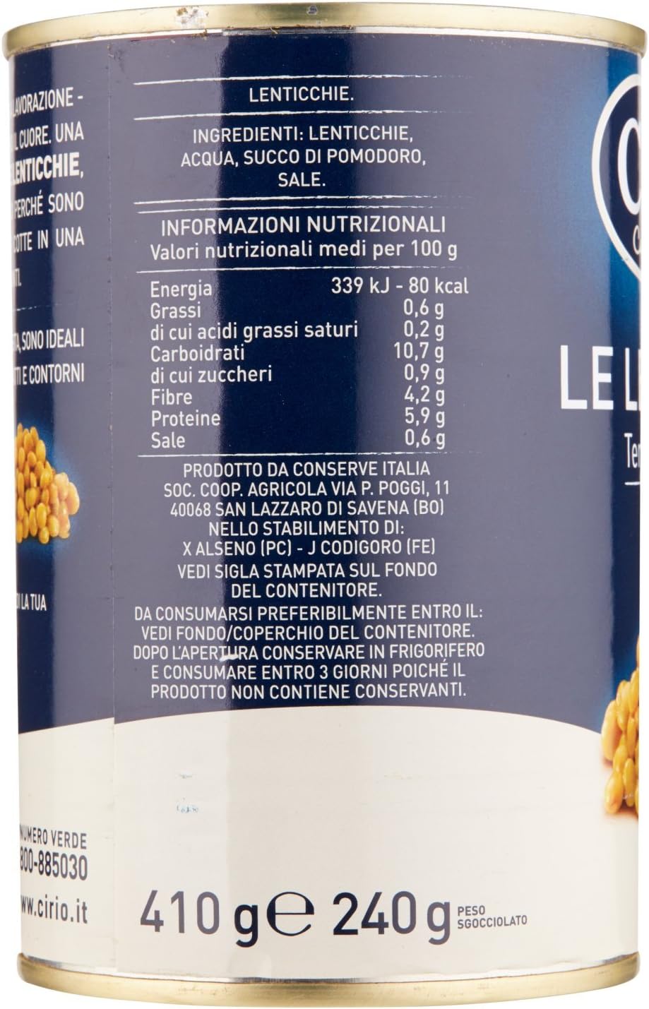 Cirio - Lenticchie, Tenere e invitanti - 12 pezzi da 410 g [4920 g]