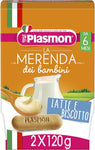 Plasmon Omogeneizzato La Merenda dei Bambini Latte e Biscotto con materie prime selezionate, Ricetta golosa preparata con cura, 12 Vaschette x 240gr