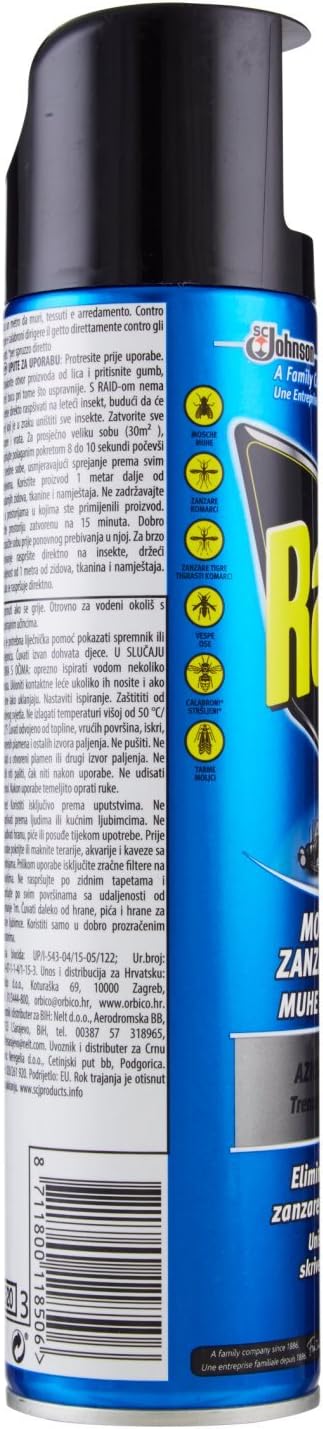 Raid Mosche & Zanzare Plus, Insetticida Spray, 3 pezzi da 400 ml [1200 ml]