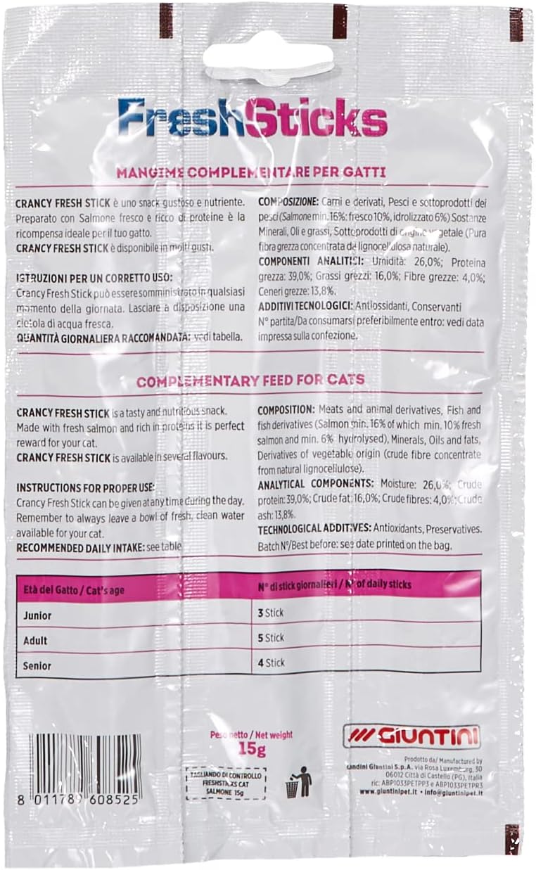 Giuntini CRANCY Cat Fresh Sticks 15GR 30PZ (Salmone), Giallo, L