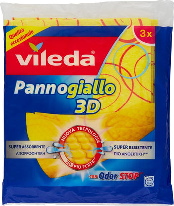 Vileda Panno Giallo Microforato + 30% Microfibra, 3 Pezzi