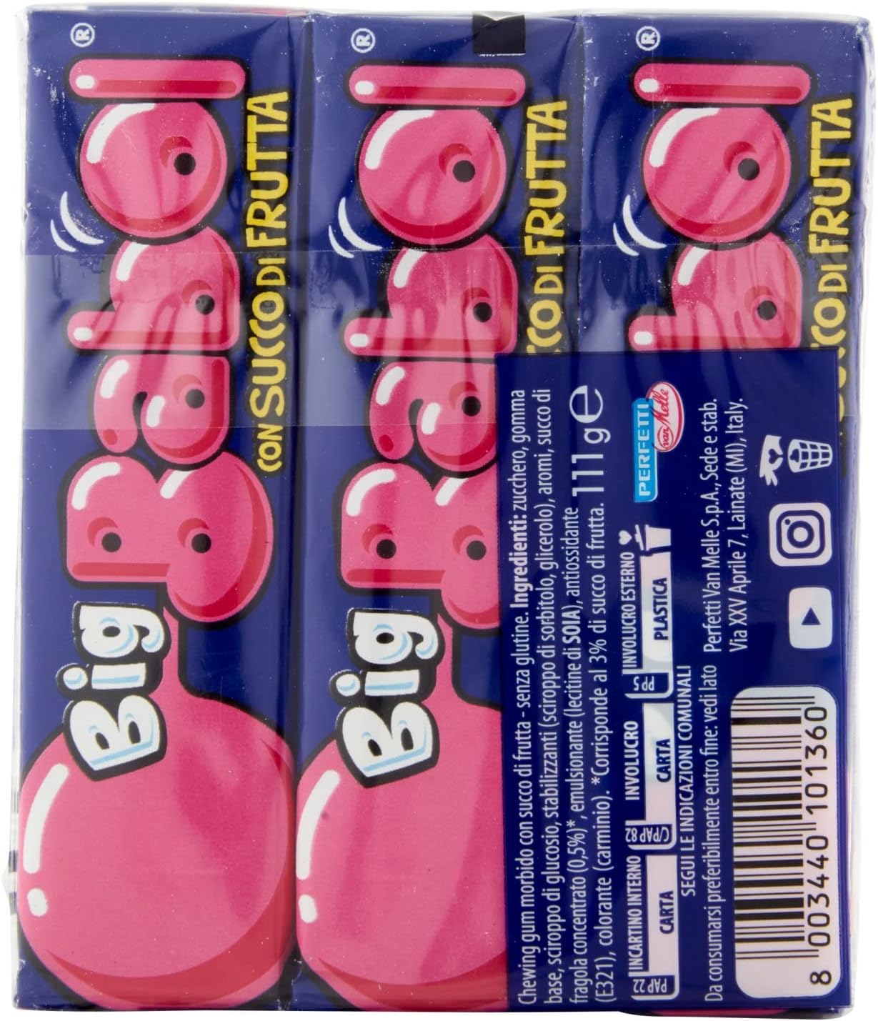 Big Babol Gomma da Masticare, Tutti Frutti, 3 x 37g