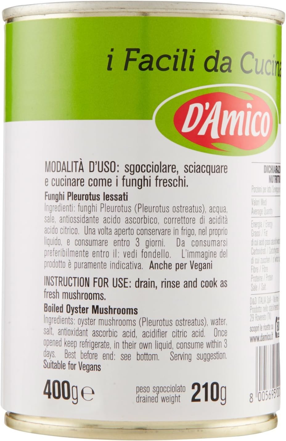 D'Amico - Facili da Cucinare, Funghi Pleurotus - 12 pezzi da 400 g [4800 g]