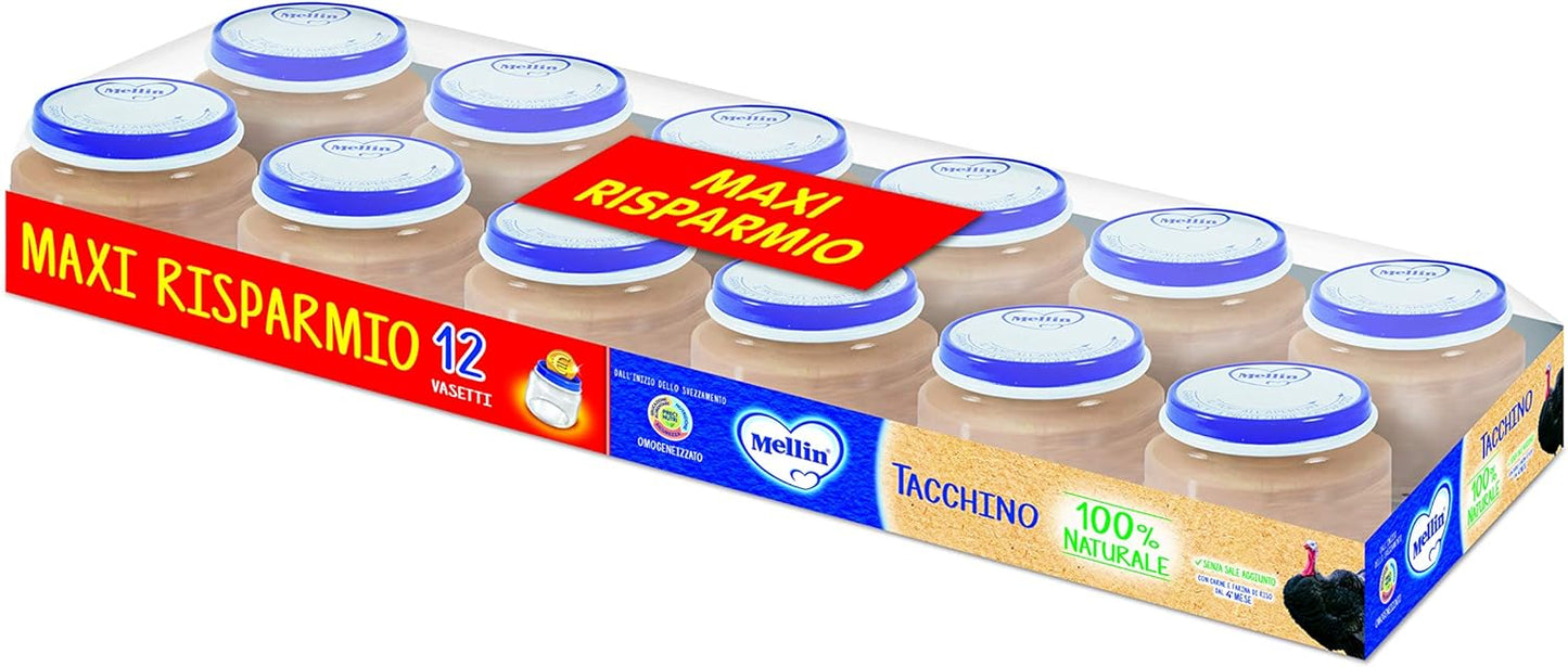 Mellin Omogeneizzato di Tacchino 100% Naturale – 12 Vasetti da 80 gr