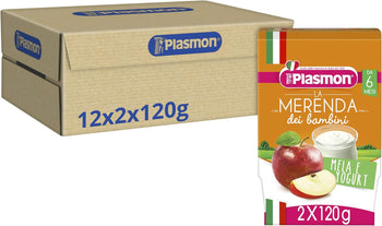 Plasmon Omogeneizzato La Merenda Nutri-Mune Mela e Yogurt 120gr 24 Vaschette Con mele e yogurt italiani, Solo zuccheri della frutta e dello yogurt