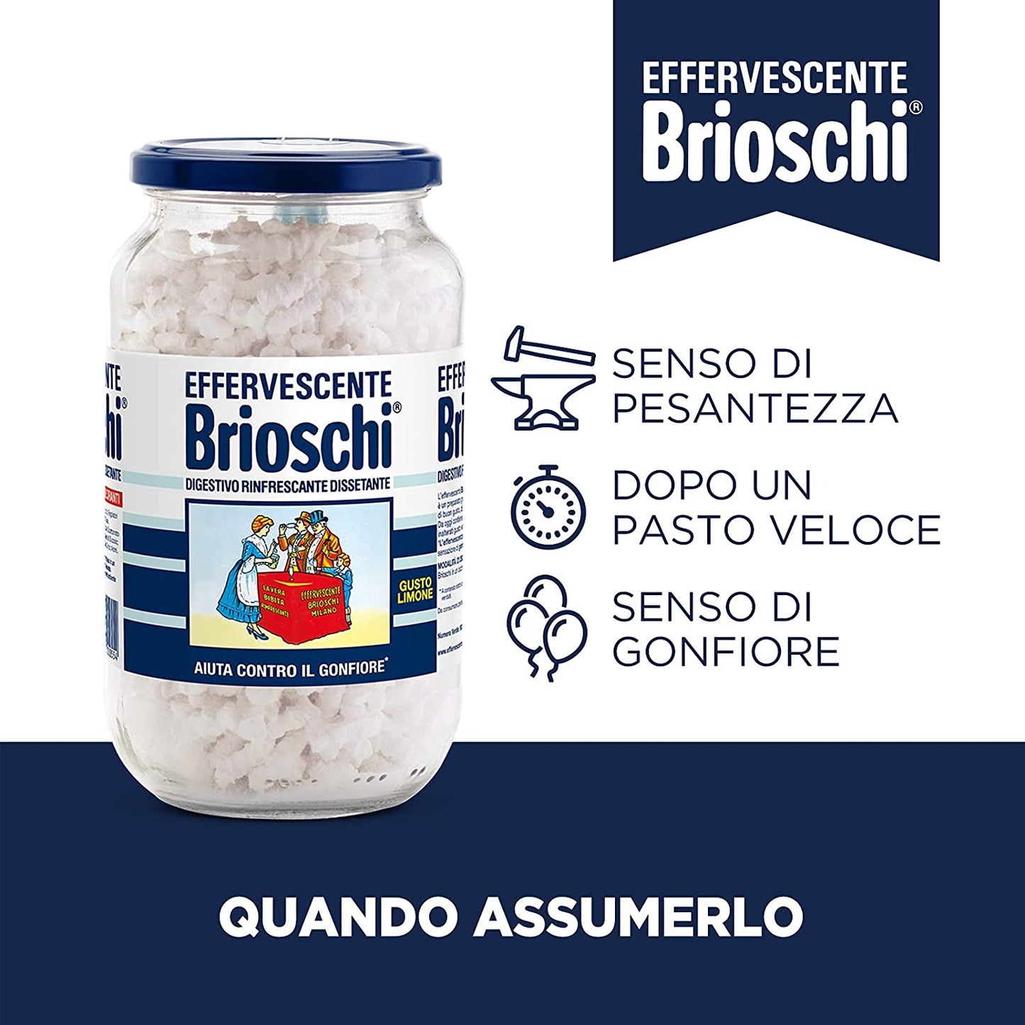 Brioschi - Granulare Effervescente in Vaso al Gusto di Limone - Digestivo Rinfrescante e Dissetante, Aiuta contro il Gonfiore e la Pesantezza - Confezione da 4 Vasi da 100 gr