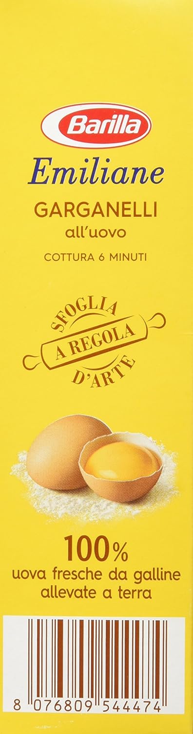 Barilla Le Emiliane Garganelli all' Uovo con Uova Fresche, Pasta dalla Sfoglia Porosa e Delicata, 250g