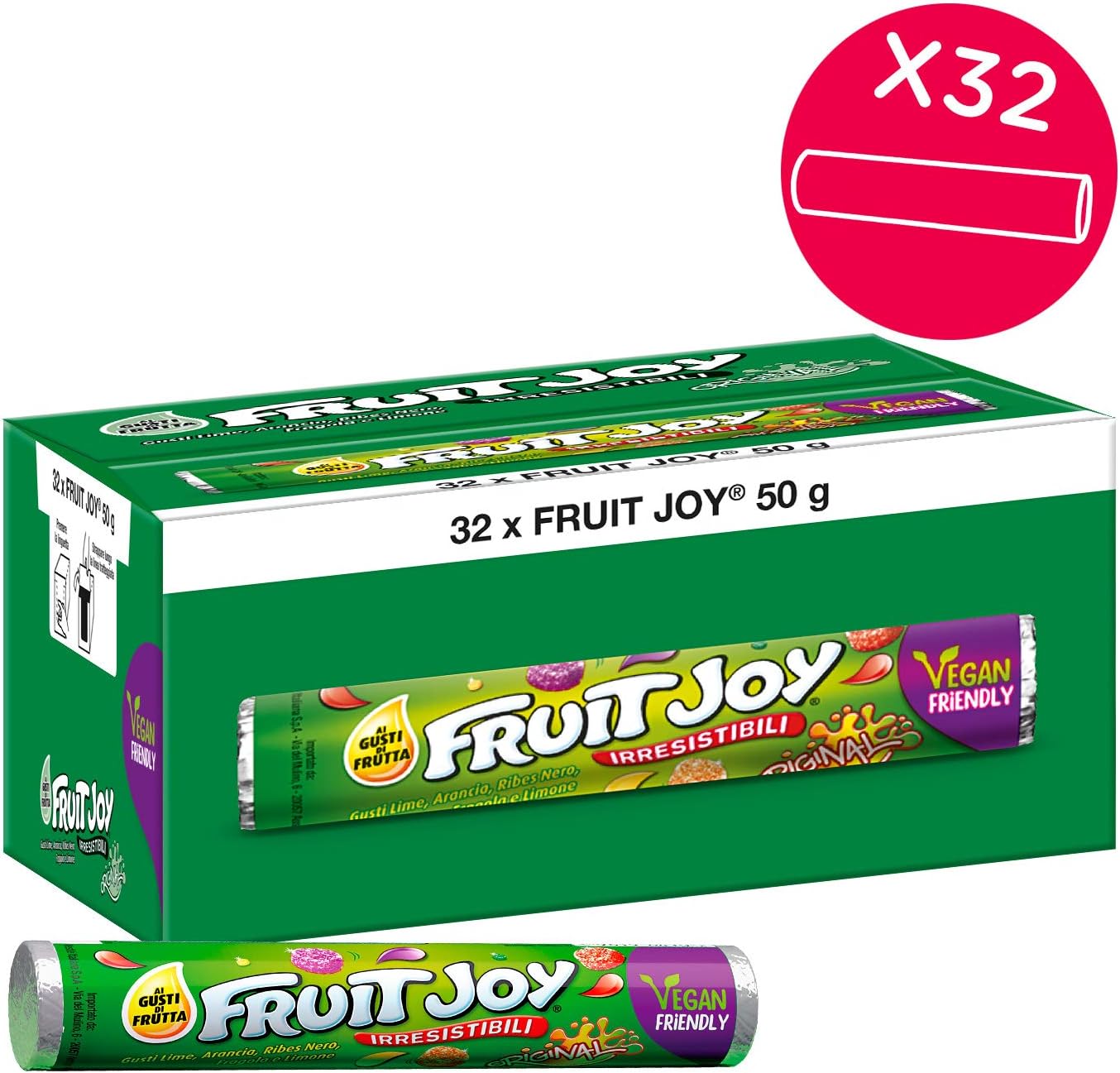 Nestlé Fruit Joy ORIGINAL Caramelle Gommose Vegan Friendly ai Gusti Frutta, 32 Tubi