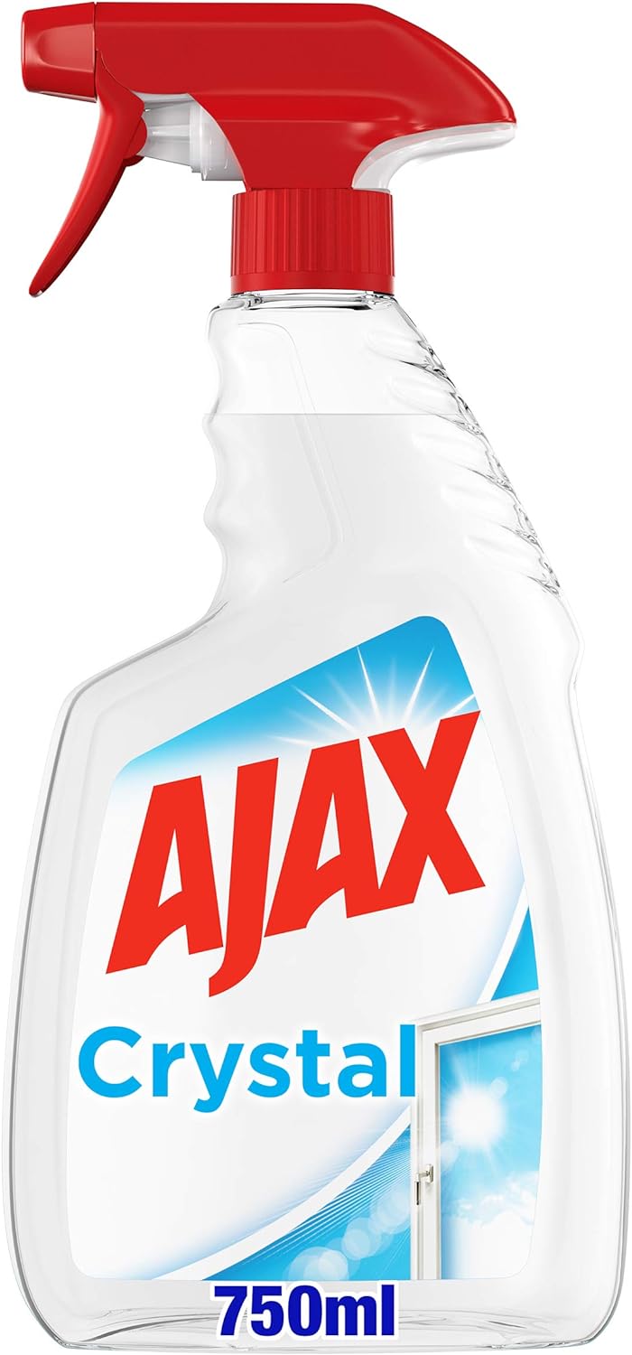 Ajax Detersivo Spray Crystal Clean Vetri 12 Flaconi da 750 ml | Detergente Vetro Spray Con Ammoniaca I 100% Anti-Alone | Per Vetri, Specchi e Superfici Brillanti