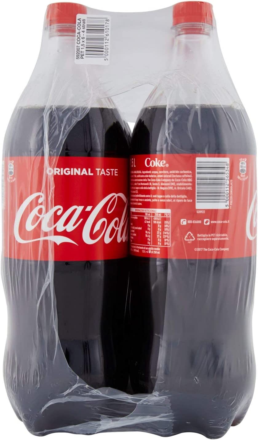 Coca-Cola Original Taste – 6 Bottiglie da 1.5 L, Tutto il Gusto Originale di Coca-Cola in bottiglia PET 100% Riciclabile, Bevanda Analcolica