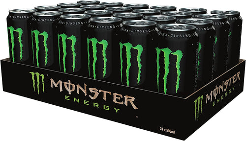 Monster Energy – 24 Lattine da 500 ml, Energy Drink con Ginseng, Taurina, Caffeina e Vitamine Gruppo B, Bevanda Energetica dal Gusto Originale e Fresco