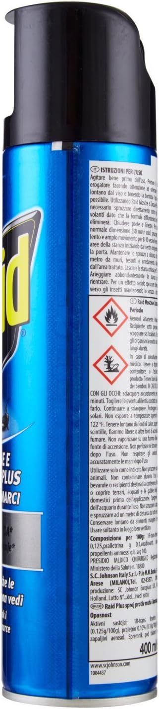 Raid Mosche & Zanzare Plus, Insetticida Spray, 3 pezzi da 400 ml [1200 ml]