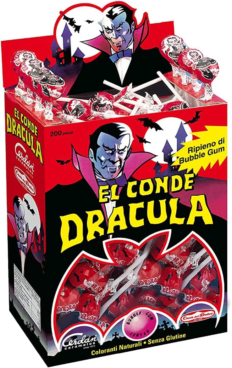 Casa Del Dolce - "El Conde Dracula" L'Originale - Box 200 pz - Lecca Lecca al gusto di Ciliegia con Ripieno Bubble Gum