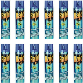 12 x RAID MOSCHE e ZANZARE spray INSETTICIDA Efficace contro le vespe