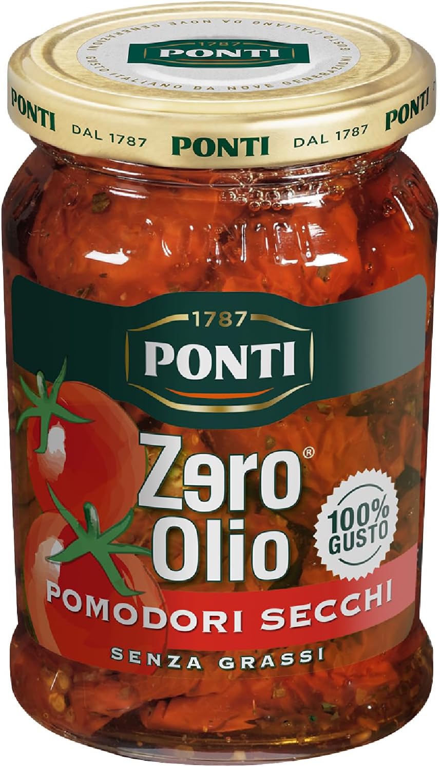 Ponti, Pomodori Secchi Zero Olio, Pomodorini Secchi Privi di Olio e Senza Grassi, Ideali come Aperitivo o Antipasto, Ottimi anche come Contorno, 100% Made in Italy, 300 g