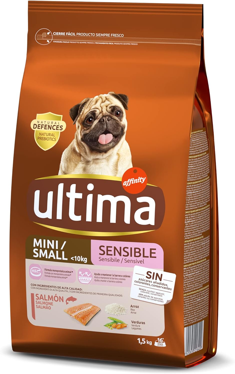 Ultima Cibo per Cani Mini Sensitive con Salmone e Riso, 1.5kg – Raspada