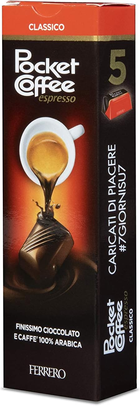 Ferrero Pocket Coffee Classico, Praline di Cioccolato e Caffè 100% Arabica, Confezione da 5 Praline - 62,5 gr