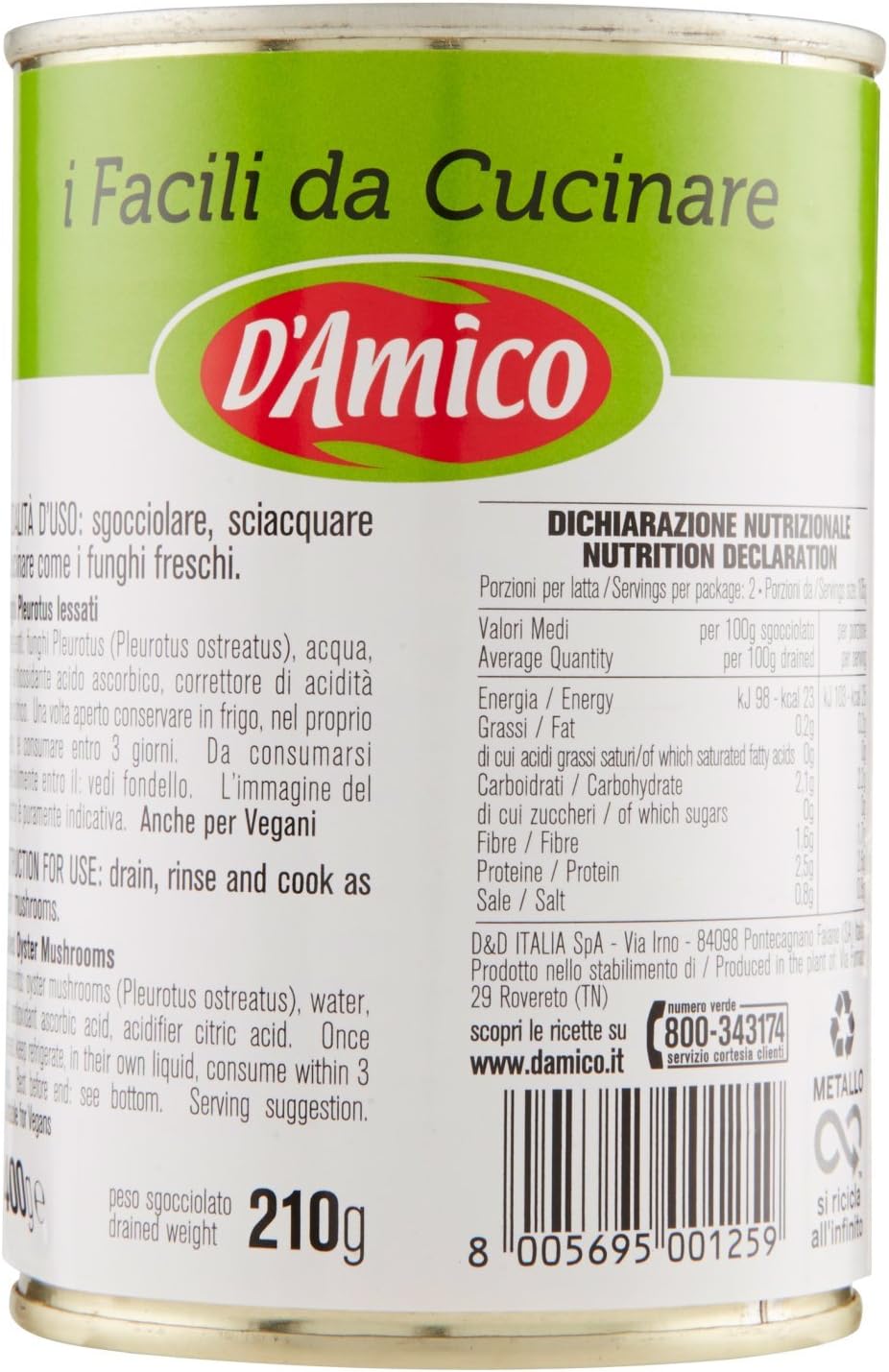 D'Amico - Facili da Cucinare, Funghi Pleurotus - 12 pezzi da 400 g [4800 g]