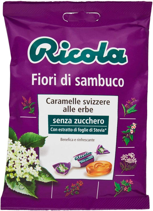 Ricola Caramelle Svizzere alle Erbe, Fiori di Sambuco, senza Zucchero, 70g