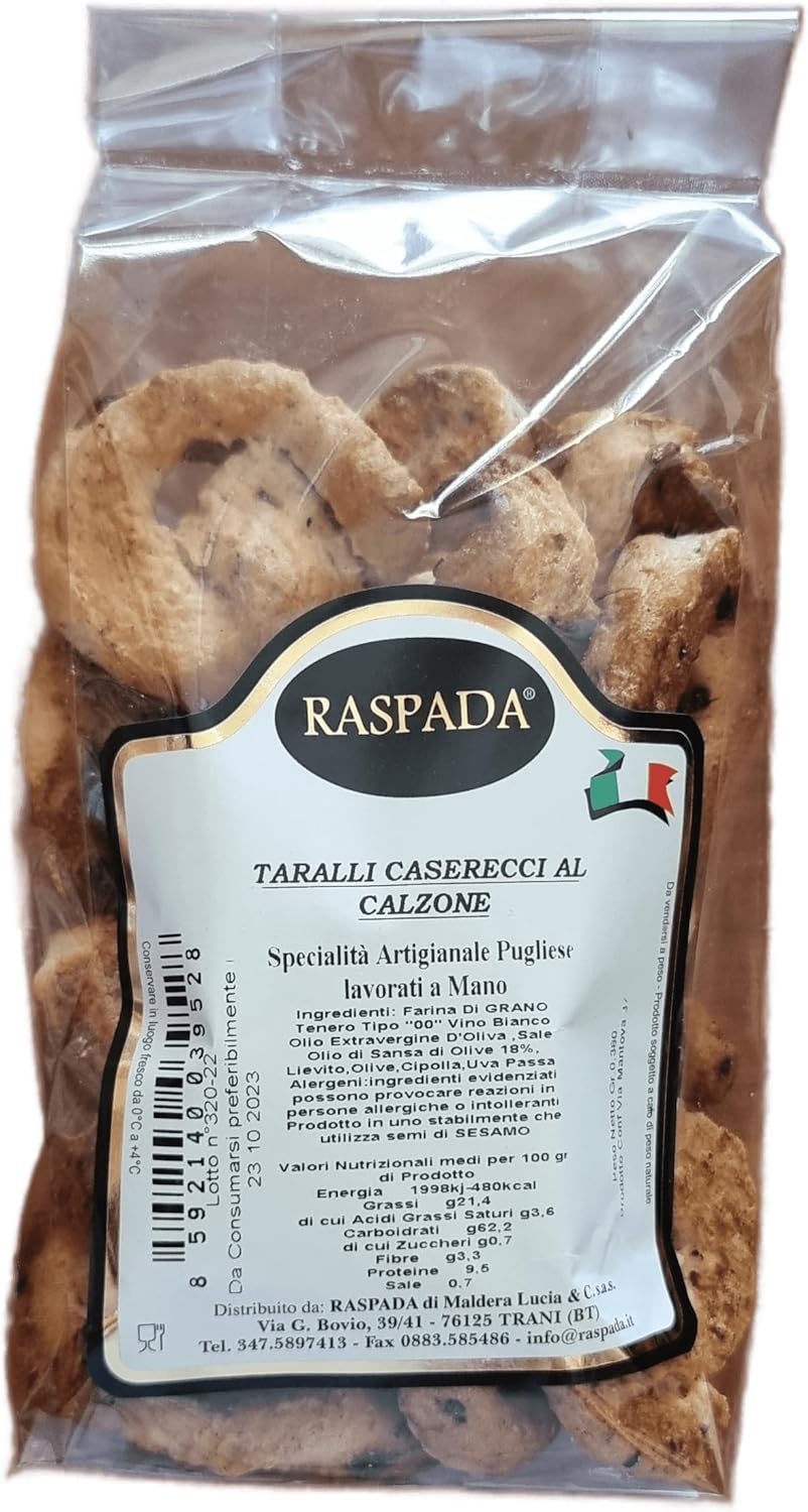 Raspada Taralli Artigianali Pugliesi fatti a mano autentici - Qualità pregiata Made in Italy (Calzone, 1 Astuccio)
