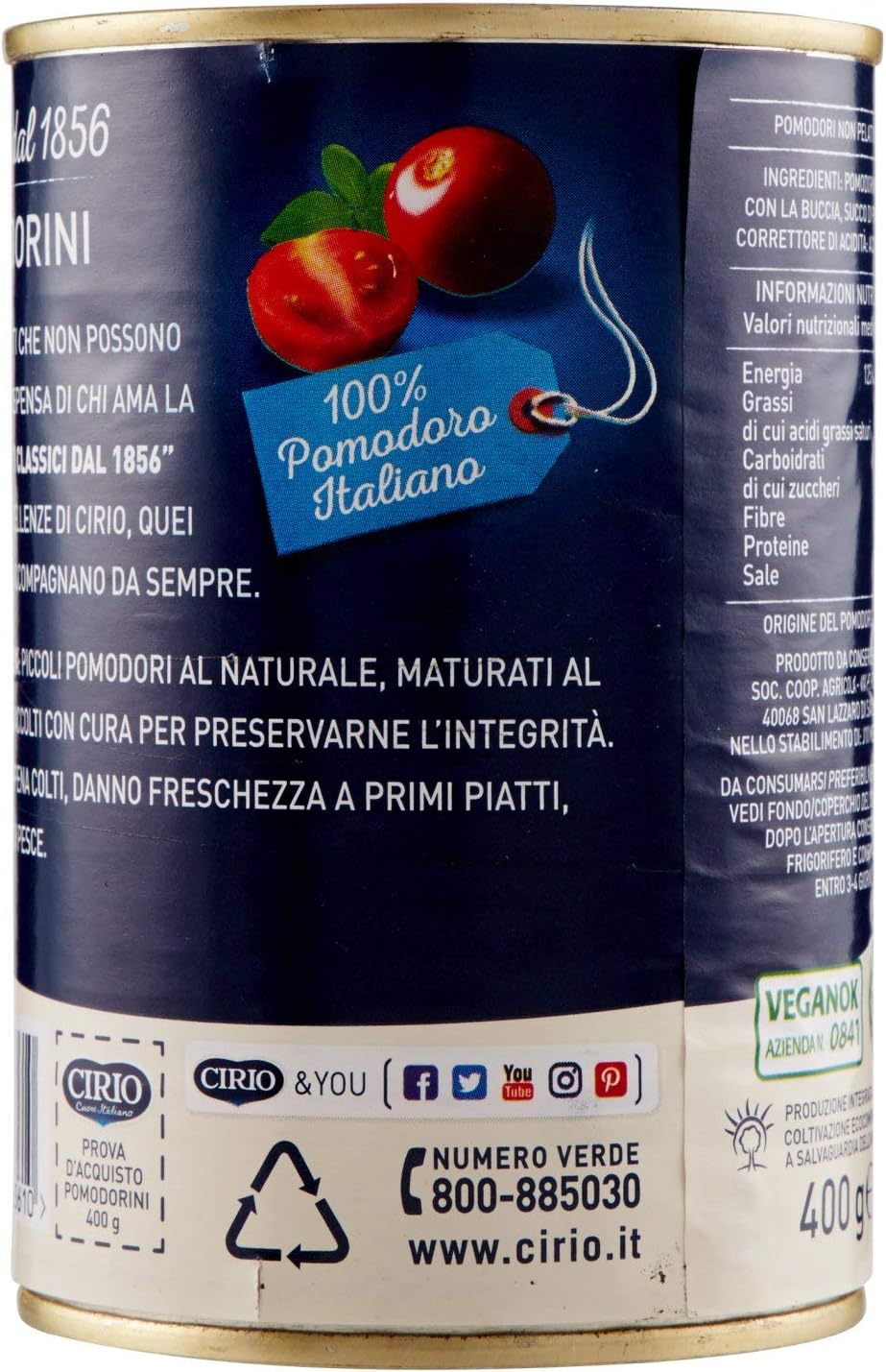 Cirio I Pomodorini, Piccoli Pomodori al Naturale con Il Loro Succo, 400g