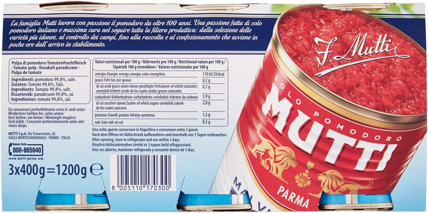 Mutti Parma Polpa di Pomodoro Finissima, 3 x 400g