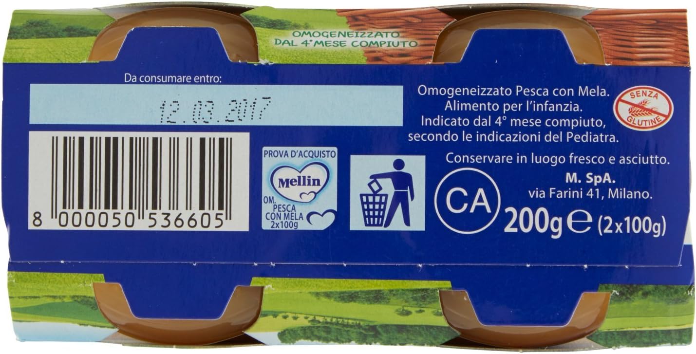 Mellin Omogeneizzato Pesca, 2 x 100g