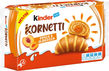 Kinder Kornetti Pesca Albiccocca, Merendine, 6 pezzi da 42 gr