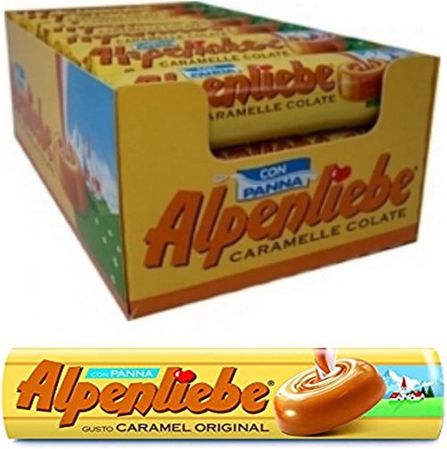 12 x CARAMELLE ALPENLIEBE AL CARAMELLO CON PANNA CARAMELLA DURA PACCHETTO STICK