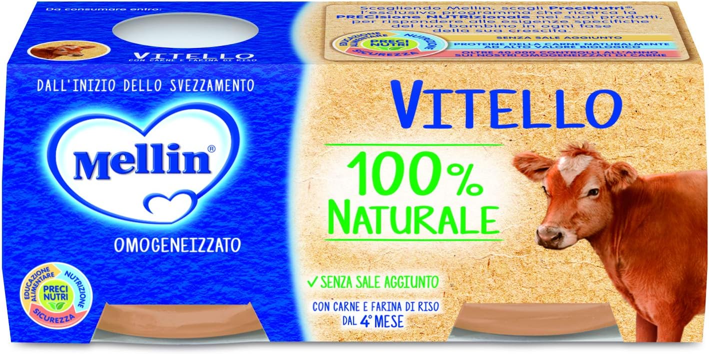 Vitello di vitello omogeneizzato al 100% naturale, Mellin, 80 g (confezione da 24)