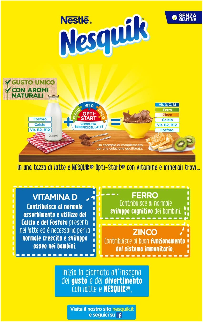 Nesquik Opti-Start Cacao Solubile per Latte Barattolo, 500 g