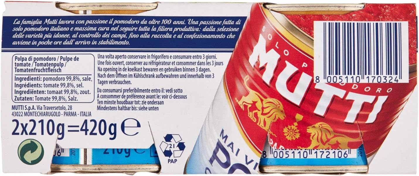 MUTTI 12 Confezioni pomodori polpa 210gr