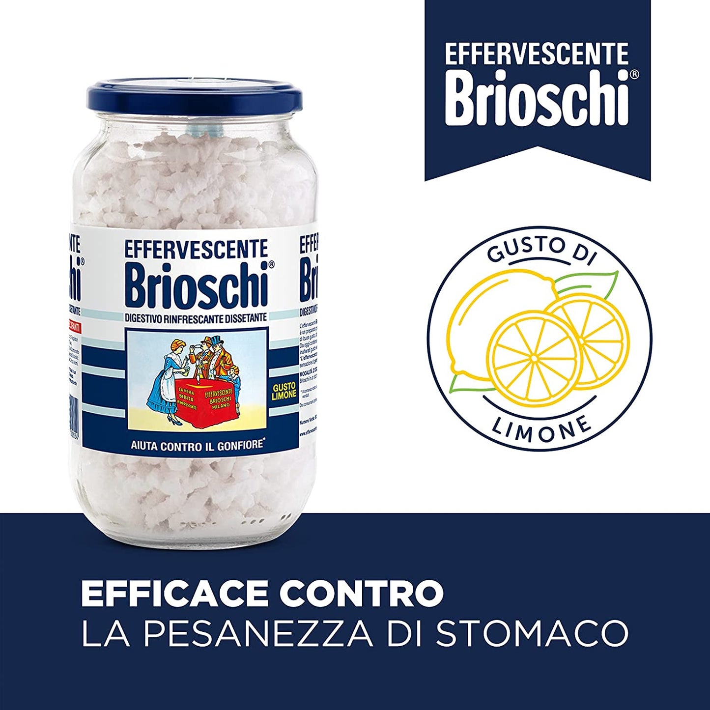 Brioschi - Granulare Effervescente in Vaso al Gusto di Limone - Digestivo Rinfrescante e Dissetante, Aiuta contro il Gonfiore e la Pesantezza - Confezione da 4 Vasi da 100 gr