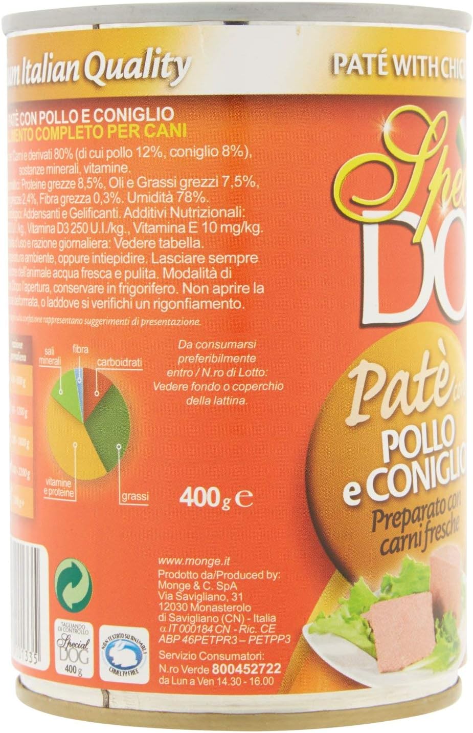 Monge Patè speciale per cani con pollo e coniglio, 1 unità