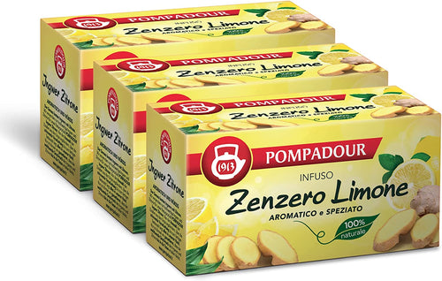 Pompadour, Infuso Zenzero e Limone, 60 Filtri (3 Confezioni da 20 Filtri), Aromatico e Speziato, 100% Naturale, Senza Lattosio, Glutine e Allergeni, Vegan