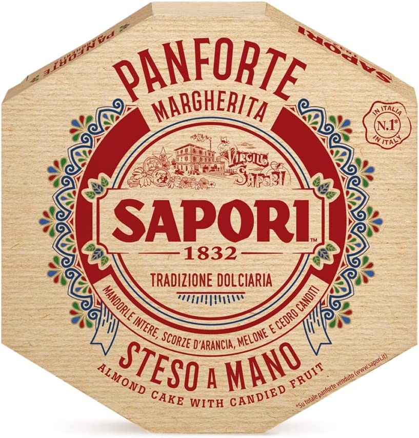 Sapori Panforte Margherita con Mandorle Intere, Scorze d'Arancia, Melone e Cedro Canditi, 350gr