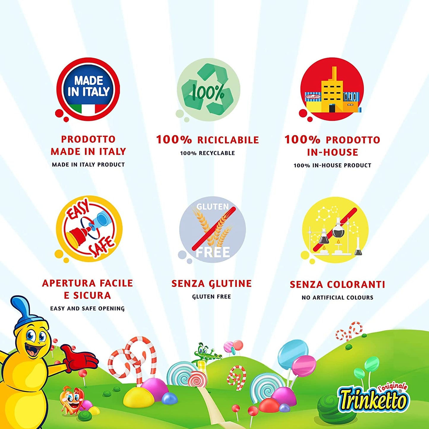 TRINKETTO Bevanda Analcolica al Gusto di Fragola 24 pz, La Caramella Liquida, il Candy Drink più Amato Dai Bambini, Made in Italy, Senza Glutine, Senza Coloranti, Senza Lattosio,