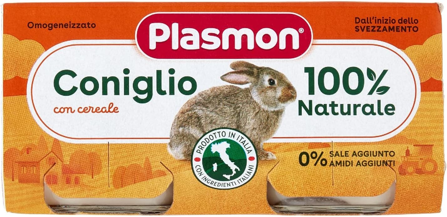 Plasmon Omogeneizzato Carne Coniglio e cereale 2x80g Con Carne Italiana, 100% naturale, senza amidi e sale aggiunti