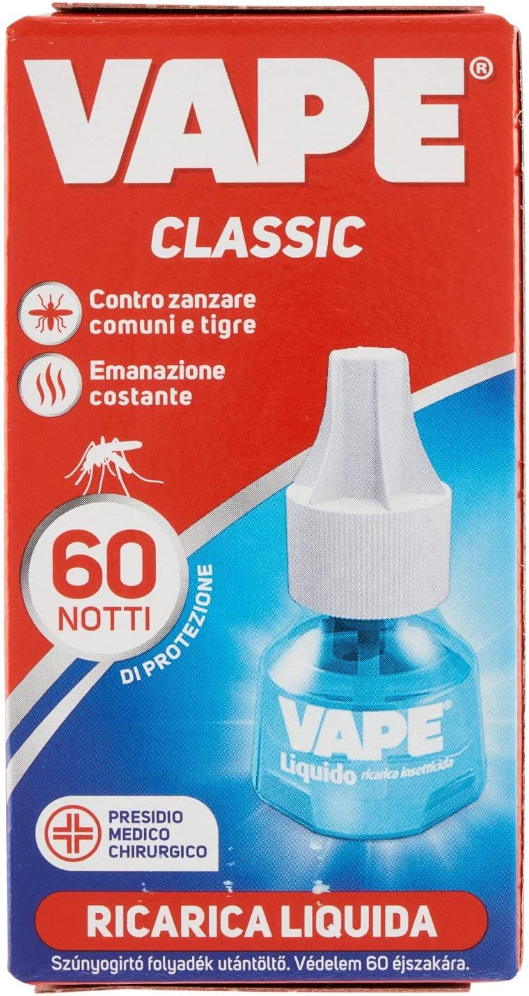 Vape Ricarica Liquida Classica Protegge da Mosche e Zanzare 60 Notti, 36ml