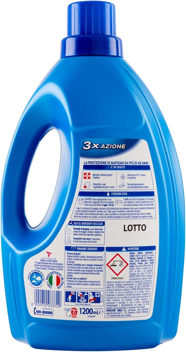 Napisan Additivo Igienizzante Liquido per Bucato, 2 confezioni da 1.2 litri