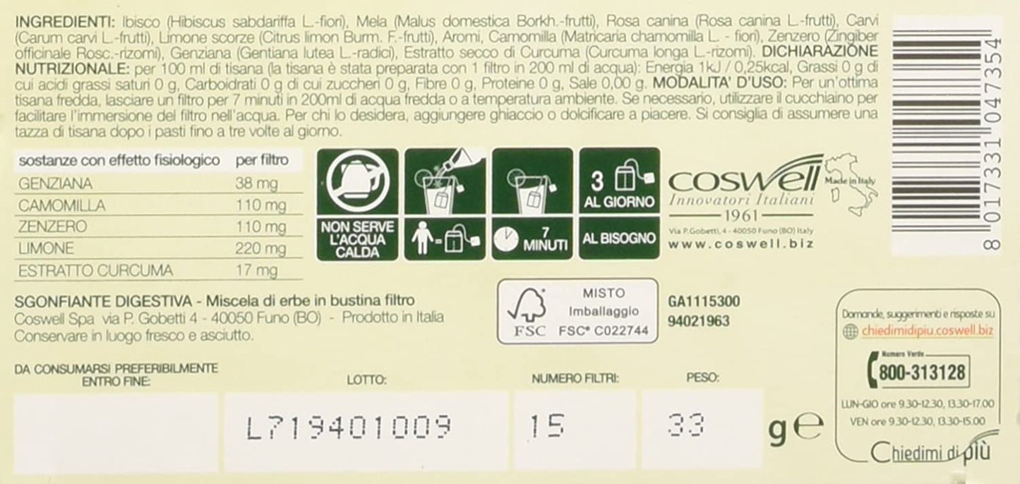 L'Angelica - Tisana a Freddo Sgonfiante Digestiva, Gusto Fragola e Limone - 2 confezioni da 15 filtri [30 filtri, 100 g]