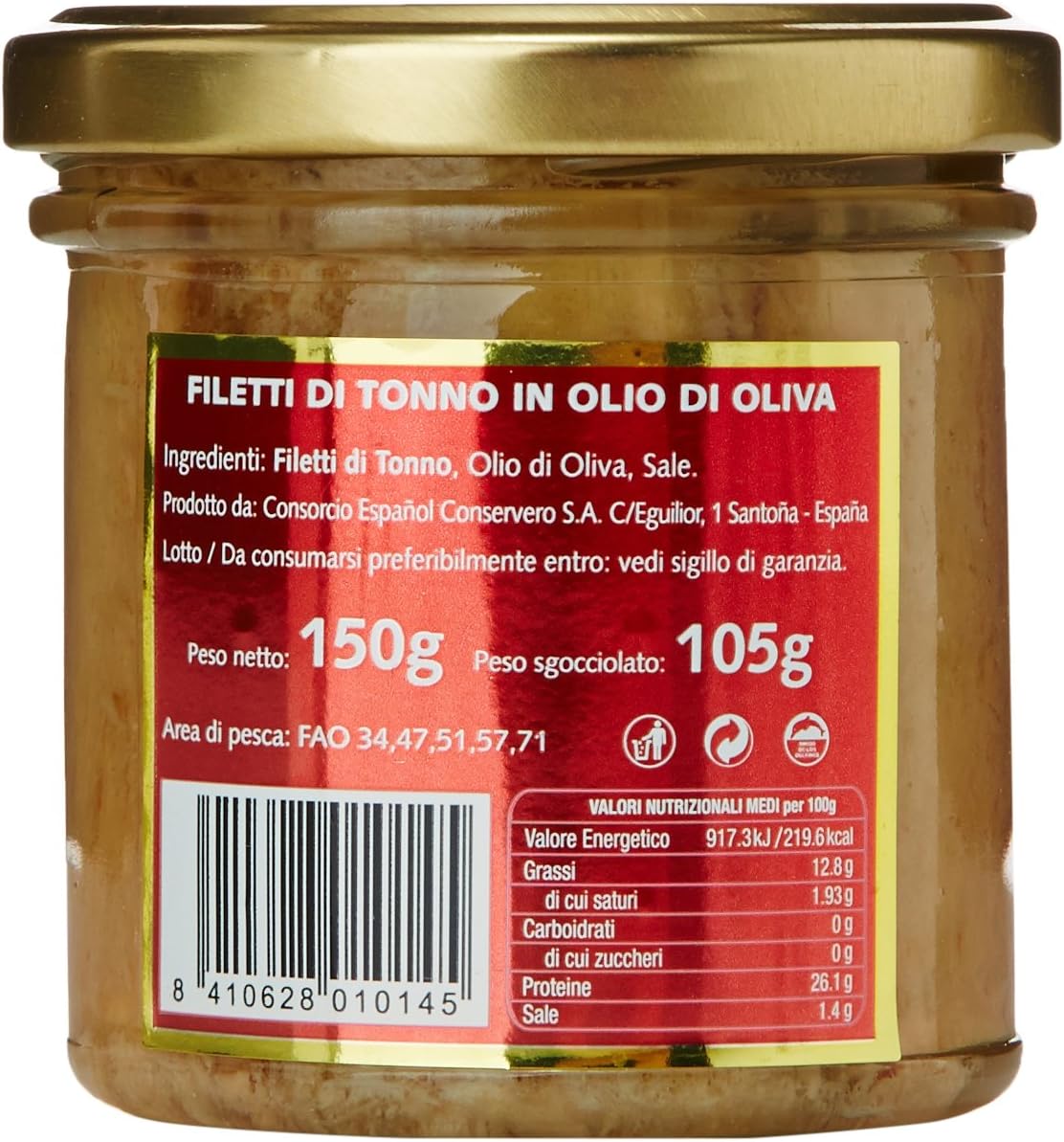 Consorcio Filetti Tonno in Olio di Oliva, Vetro - 150 gr
