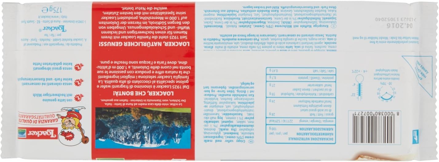 Loacker Wafers con Crema al Latte, 175g