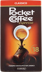 Pocket Coffee, cioccolatini ripieni di Caffè 100% Arabica, 18 pezzi da 12,5 gr